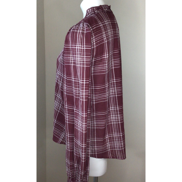 Evereve Marron w/ White Plaid Peasant Boho Blouse Size XL - Picture 3 of 7